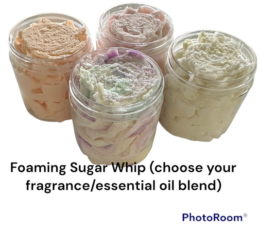 Foaming Sugar Whip Made with Goats Milk & Goats Milk (Choose your fragrance/essential oil blend), 4 ounces